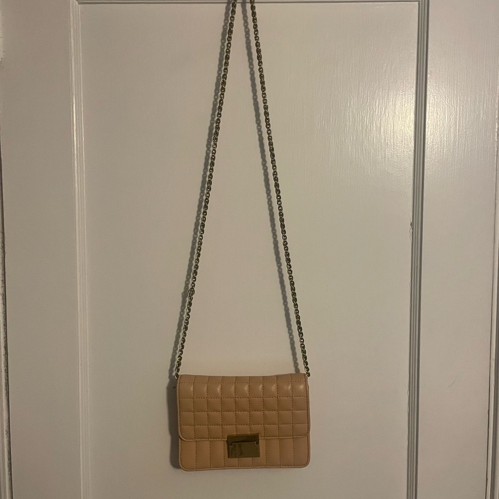 J Crew Beige Quilted 100% Leather Gold Chain Shoulder Crossbody Bag